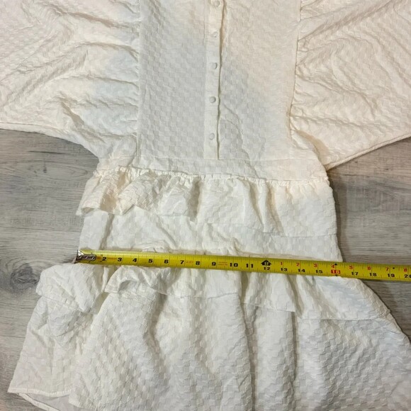 Ruffled White Mini Dress with Puffy Sleeves Size S - Summer Wedding Shower - Picture 15 of 16
